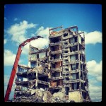 Photo of crane at demolition of 3400 Montrose, 2014